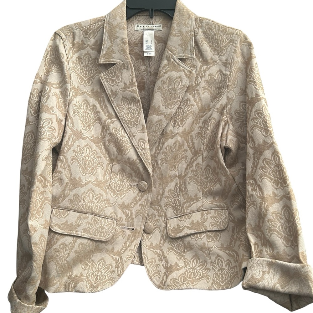 Liz Claiborne Crazy horseTan Blazer with tapestry pattern. Vintage